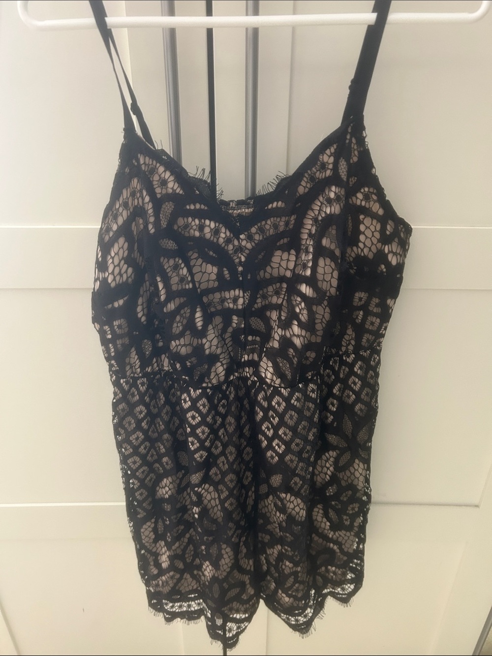 Black Lace Overlay Nude Slip Camisole Romper